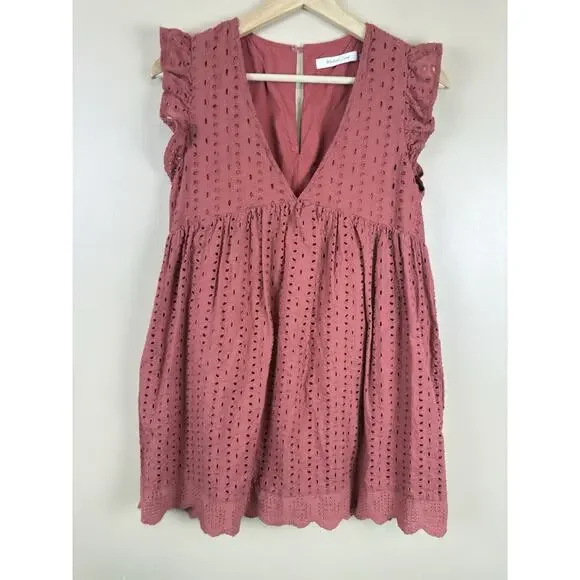 Mustard Seed Rust Eyelet Romper Dress Women’s S Terracotta Ruffle Boho Playsuit - Picture 2 of 16